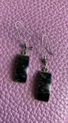 Vintage Sterling 925 Solid Silver Snowflake Obsidian Drop/Dangle Earrings