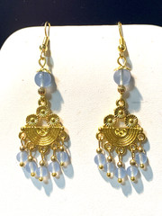 *NEW ITEM*HANDCRAFTED NATURAL BLUE CHALCEDONY ART-DECO CHANDELIER EARRINGS.g