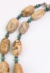 Brown Jasper Turquoise Sterling Bead Necklace 32 Inch Layering 160 Grams Barse