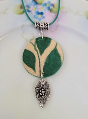 Broken Pottery with Green Leaves Pendant Necklace with Leaf & Flower Charm