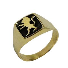 Lion of Judah Signet Ring In 14K Yellow Gold Black Rhodium Jewish Solid Jewelry