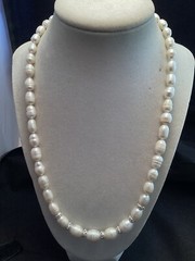 Handmade Sterling Silver White Cultured Freshwater Pearl & Crystal Necklace 21”