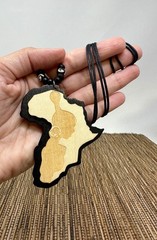 African Woman & Continent Wooden Pendant Necklace – Handmade Unisex Adjustable