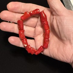 Vintage Handcrafted Chunky Red Coral Stretch Bracelet, Earrings Boho Beach Ocean
