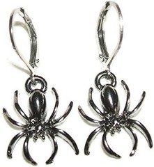 BLACK SPIDER EARRINGS Stainless Steel Leverbacks Halloween Creepy Metal Dangles