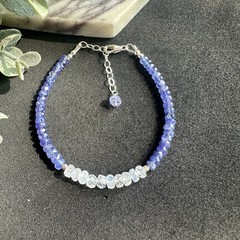 Rainbow Moonstone and Tanzanite Sterling Silver Bracelet Natural Gemstone