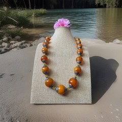 Vintage Amber resin beads with Tibetan Silver cap handmade necklace and earrings