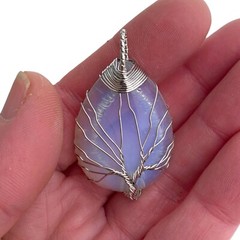 Handmade Tree of Life Opalite Pendant Silver Plated Wire Wrap Reiki Gift