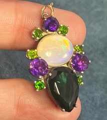 Jelly Opal, Amethyst + Chrome Diopside Silver Pendant. 1.5″ + 6g *Video*