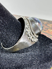 Iridescent Dichroic Glass Ring Set in 925 Sterling Silver, sz 9.25 Statement
