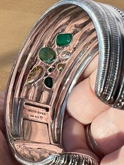 JUDITH RIPKA WIDE CUFF BRACELET STERLING &18K GREEN QUARTZ CANARY CZ CHALCEDONY