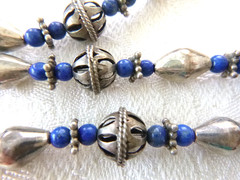 Artisan 26″ Necklace Alternating Lapis Lasuli & Silver Beads Hook Clasp
