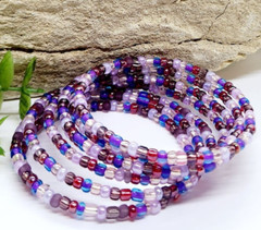 Handmade Purple Multi-Color Beaded Memory Wire Bracelet