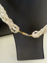 Vintage Japan Style 6 Multi Strand Faux Pearl Necklace w/green&pink accents 16″
