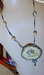 Handmade Crocheted art Necklace Cotton Fabrics embroidered crocheted+ Beads