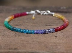 Natural Opal Tanzanite Ruby Rainbow Bracelet 14K White Gold 585 , 7 1/2″
