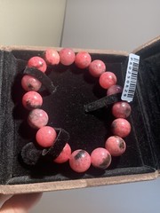 13mm Huge Natural Black Pink Rhodonite Petals Rain Crystal Bracelet