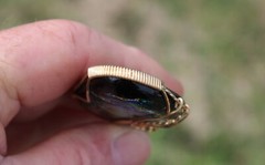 Large Dichroic Glass Pendant 14K Gold Filled Wire-Wrapped Iridescent Multi Color