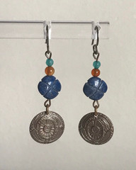 Handmade Lapis Lazuli Brass Earrings with Carnelian, Agate Accents