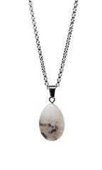 Agate Quartz Teardrop Gemstone Pendant Silver -Tone Rolo Chain Necklace Handmade