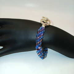 Jewelry Bracelet Kumihimo Braided Blue & Purple Seed Beads Handmade 7.5 in