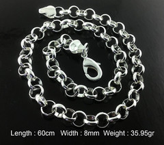 Necklace Real 925 Sterling Silver Filled Solid 8mm Rolo Belcher Chain 60cm