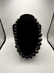 Natural Black Banded Agate Graduated Bead Statement Necklace 1440ct Huge 22mm