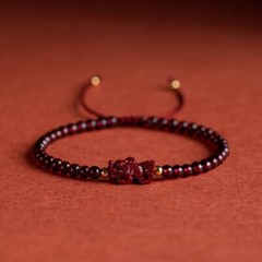 Natural Garnet 4mm Round Bead Pixiu Fengshui Wealth Healing Luck Women Bracelet