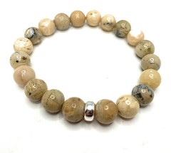Handmade 10mm African White Opal Gemstone & .925 Sterling Silver Bead Bracelet