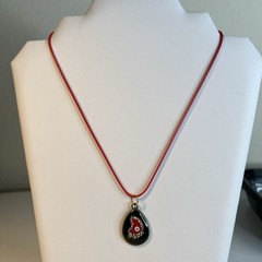 Handmade Evil Eye Resin Pendant Necklace Black Red 20″ Red Waxed Cord