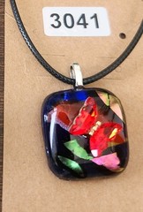 Handmade Glass Fused Pendant Necklace Crystal Butterfly Charm Cotton Cord #3041