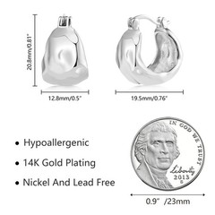 Sterling Silver Chunky Hoop Earrings for Women Hypoallergenic 19mm, B-Silver