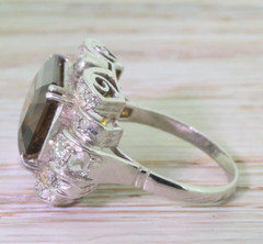 Perfect Emerald Cut 8.30 Carat Greenish Brown Sapphire & White CZ Vintage Ring