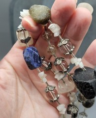 Natural Raw Stone Labradorite Moonstone Sodalite Bead Clear Quartz Necklace N1D