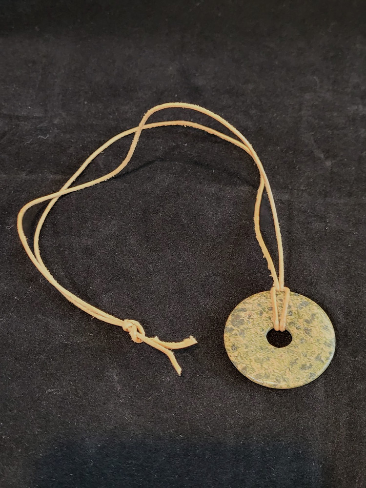 Circle Pendant Necklace Carved & Polished Stone Amulet BOHO Chic 20″ Adjustable