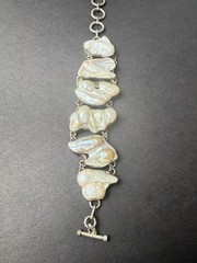 925 Sterling Silver Baroque Freshwater Pearl Bracelet Artisan Toggle 62g
