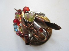 Handmade ART Metal bead wire heart Collage Pendant Necklace 2″