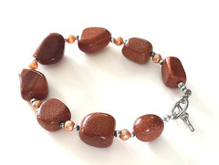 Genuine Goldstone Artisan Handmade Silver Tone Chain Bracelet 7.5″ Beautiful