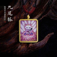 Tibetan Hand-painted Gold Thangka Luck Pendant Amulet Buddhism Necklace Jewelry
