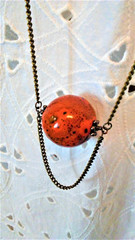 Handmade Orange Ceramic Pendant Long Necklace