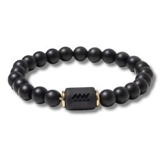 Handmade Zodiac Beaded Bracelets, Birthday Gift, Matte Black, 8mm