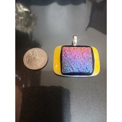 Dichroic Fused Glass Pendant Yellow White Pink Blue Art Glass Heart Bail