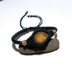 Prehistoric Echo • Ancient Ammonite Fossil Macramé Bracelet • Handmade Wristband