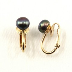 14kt Yellow Gold Filled Non-Pierced Clip-On Black Cultured Pearl Earrings TPJ