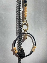 Handmade in Greece Black Champagne glass beaded Lariat Necklace Mothers Day Gift