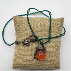 Stunning Artisan wire wrap beaded Sterling Silver Clasp Necklace Boho