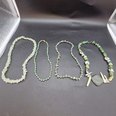Lot 4 Green Stone & Shell Necklaces Malakite, Jadeite, Aventurine, Abalone 16-18