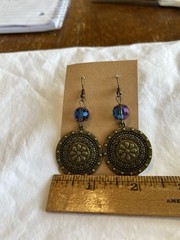 Handmade Antique Brass Earrings, AB Faceted Glass Beads, Brass Charms