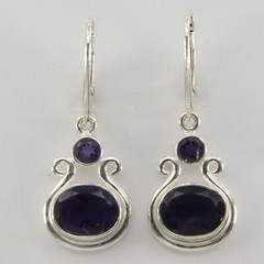 Blue IOLITE Drop Oval Earrings Natural 925 STERLING SILVER Leverback #7e