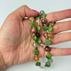 Vintage Multi Gemstone Bead 24″ Necklace Serpentine Carnelian Quartz Aventurine